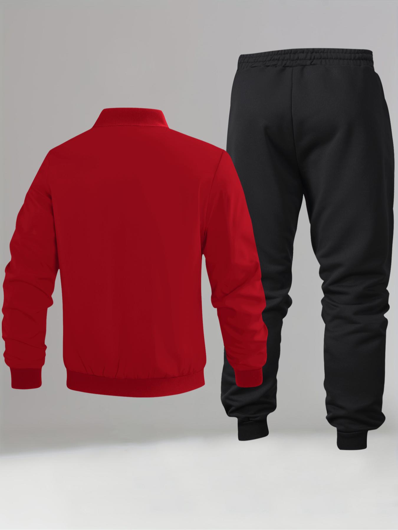 Men's Letter Print Zip Up Jacket & Elastic Waist Sweatpants Set, Regular Fit Cozy Breathable for Daily Outdoor Wear, Spring & Fall, Athletic Tracksuit, Casual Sportswear, Streetwear Tracksuit Set, Sweatsuit Set, Athleisure Sweatsuit, Training Tracksuit