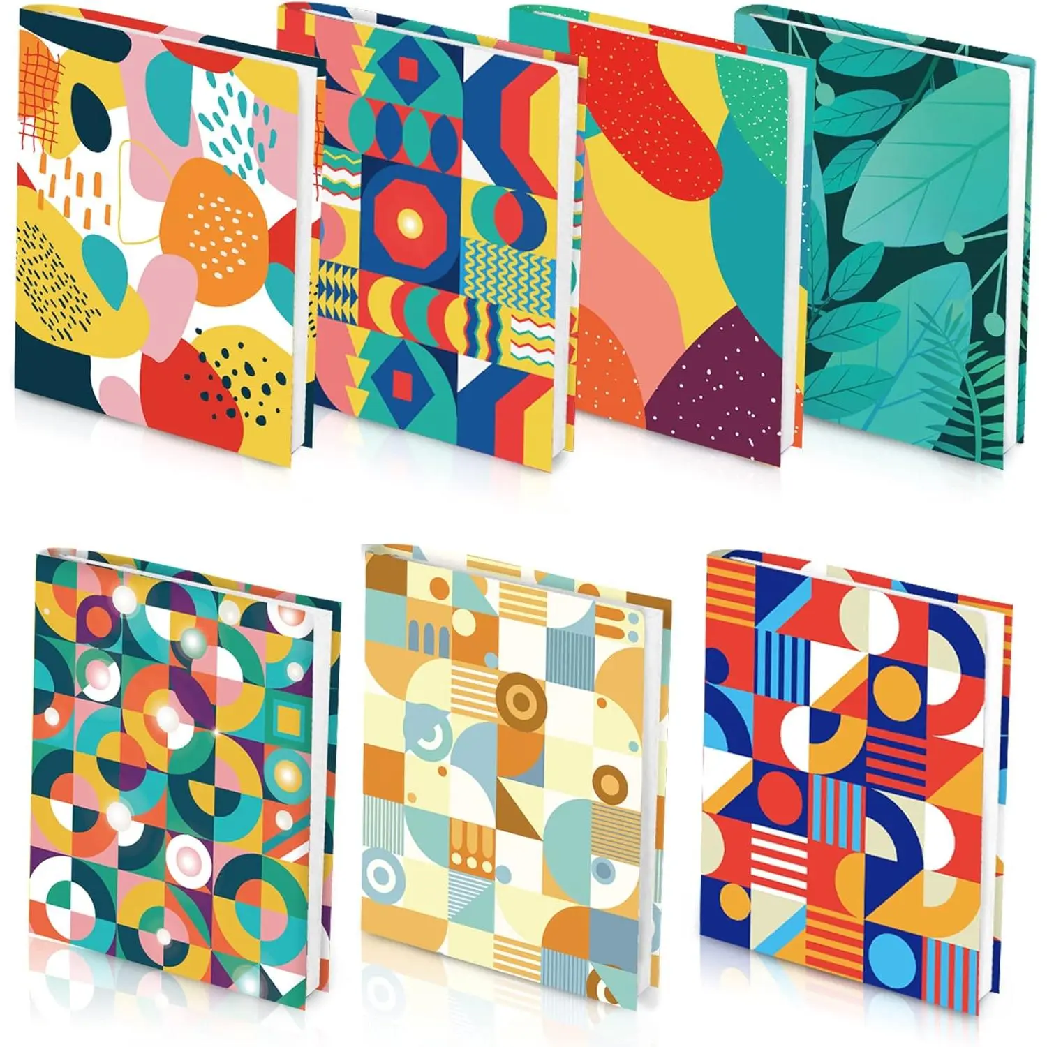 Geometric  Book Covers,  7 Pack Stretchable  Fabric Washable Durable  Nylon Book Covers, for Hardcover Textbooks Notebooks up to 9”x11”