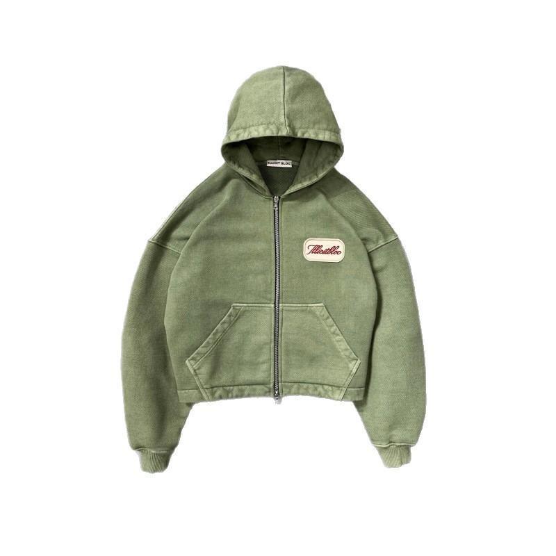 Fashion Trend New Solid Color Letter Patch Hooded Zipper Sweater Men  Hip Hop Vintage Harajuku Joker Couple Sports Hoodie Womenswear Clothes Suits Pocket Long Sleeve Casual Love Piece Style Streetwear Polyester Gamis