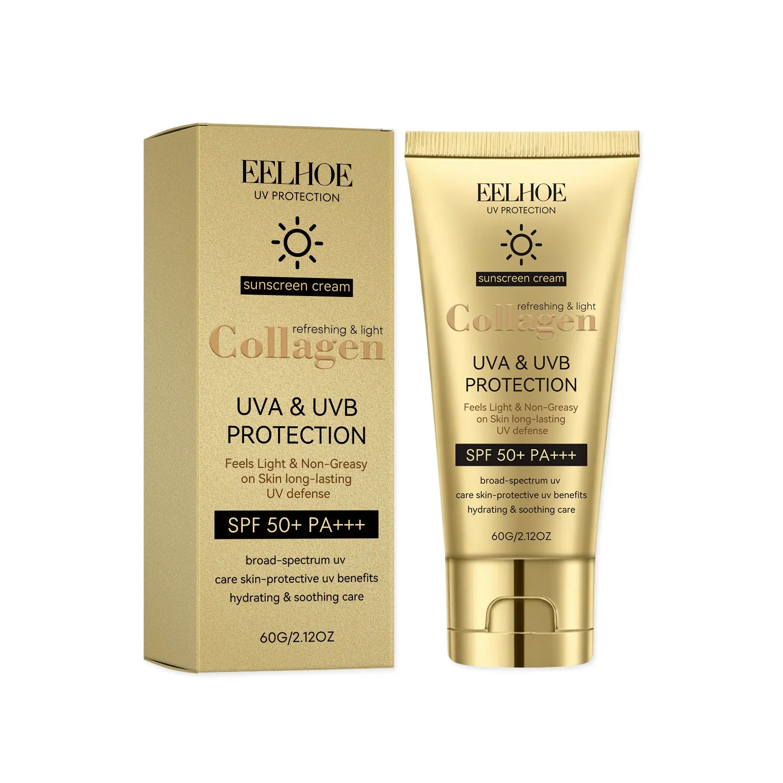 Collagen Sunscreen Cream SPF 50, Lightweight Texture, Easy Application, Moisturizing Hydrating Body Lotion, Moisturizer