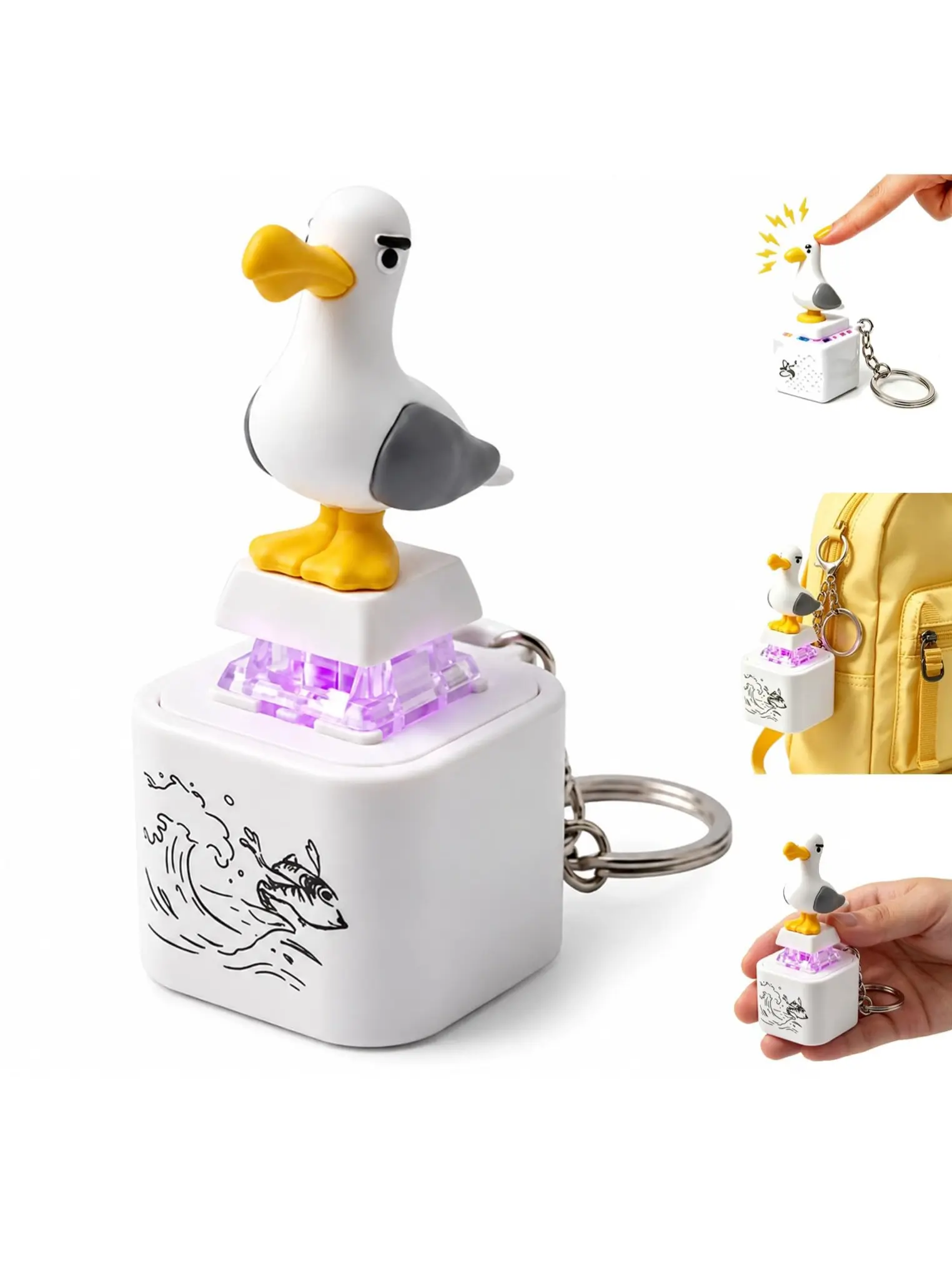 Seagull Sound Button Keychain, Rechargeable Pressure Relief Toy with Real Sounds and LED Light, Fun Interactive Keyboard Stress Reliever