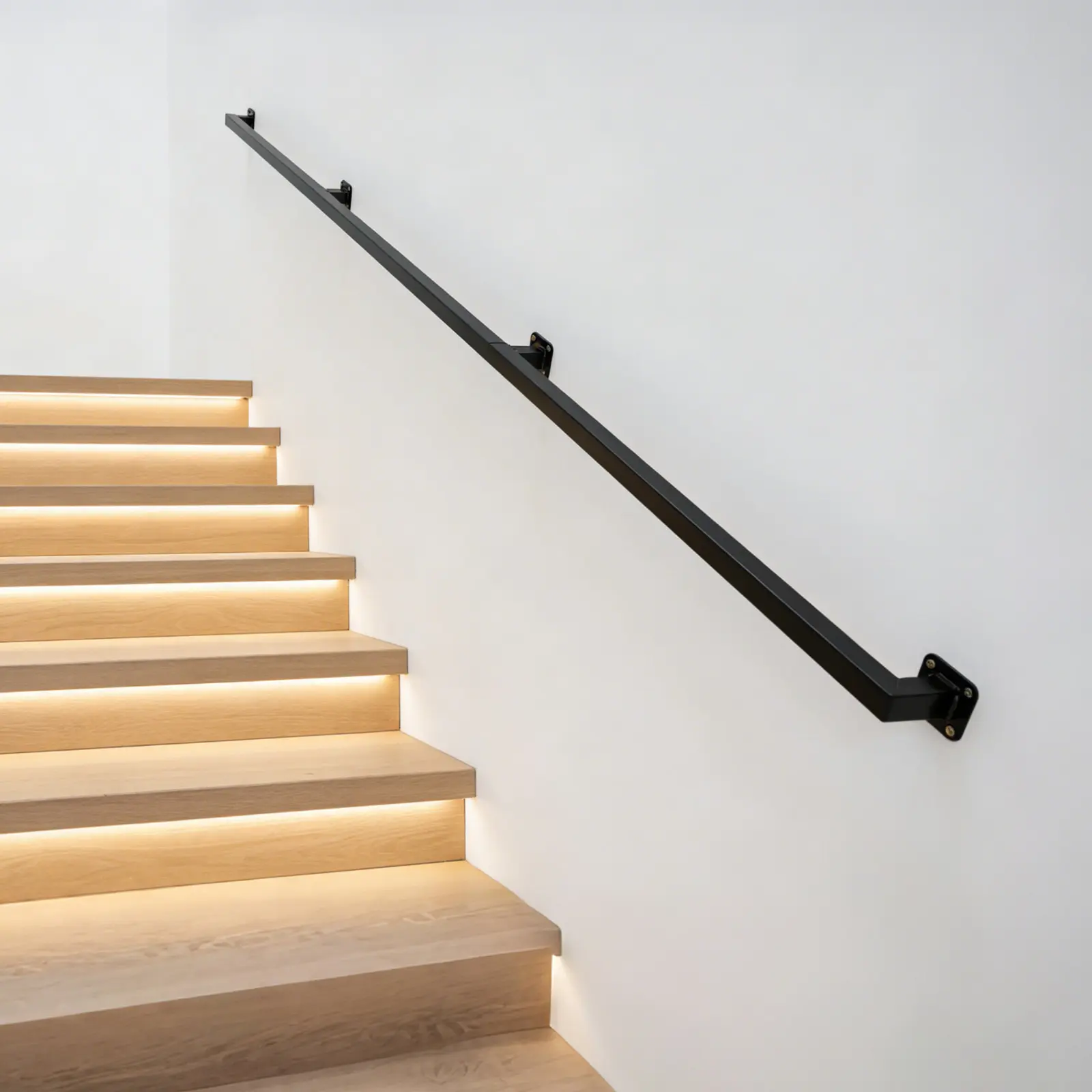Heavy Duty Industrial Wall Mounted Stair Railing - Black Metal Handrail - 500lbs Load Capacity - Indoor Outdoor Use - Sturdy Metal Support for Stairs, Home, Loft, Porch, Deck, Garage, Patio