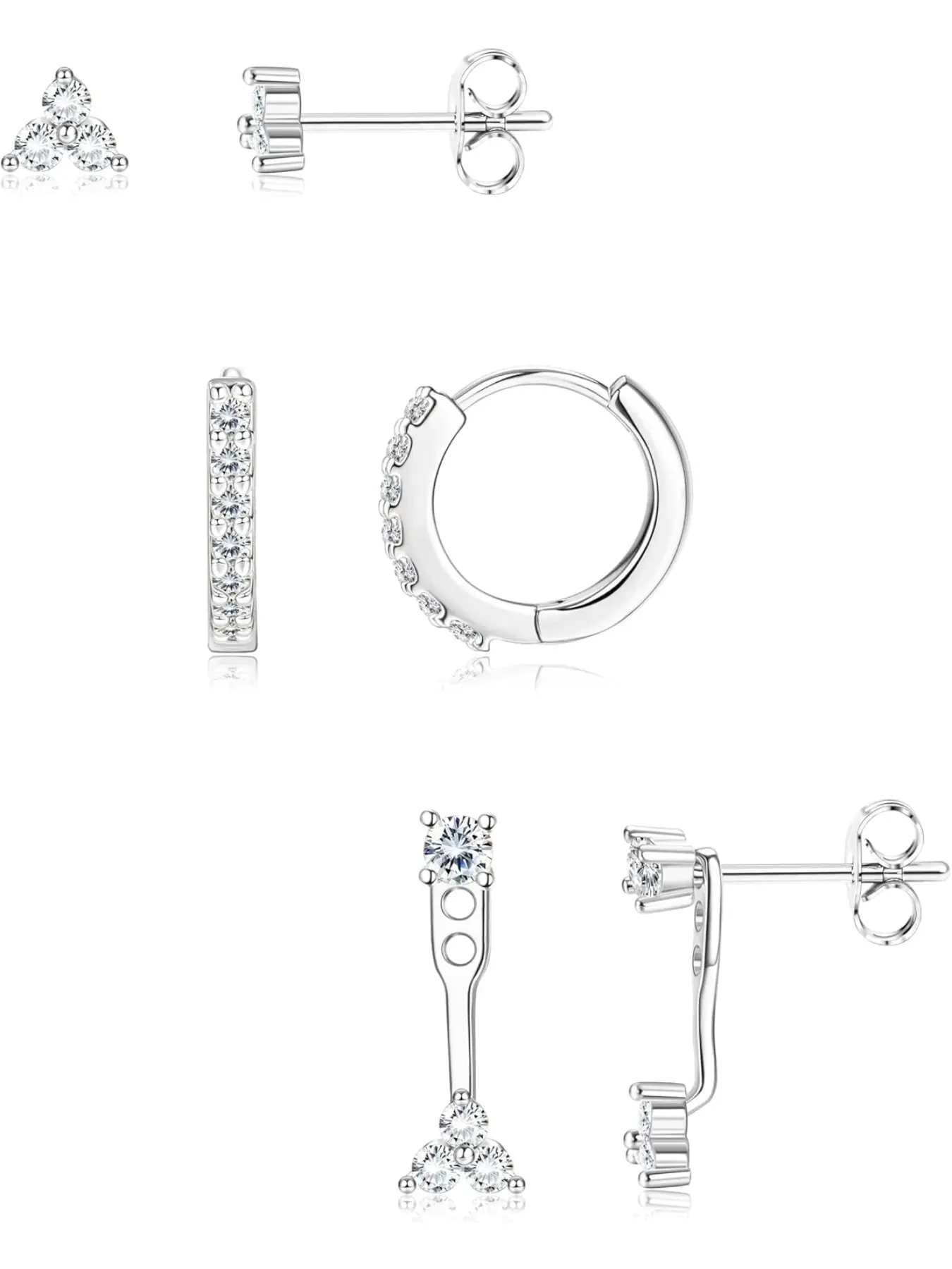 3 Pairs Silver Earrings for Women Trendy Small Earring Stacks Tragus Helix Cartilage Piercing Jewelry-B