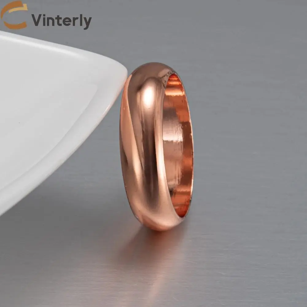 Vinterly Pure Copper Rings for Women Men 6mm Wide Finger Jewelry Shiny High Polished Metal Minimalist Copper Ring