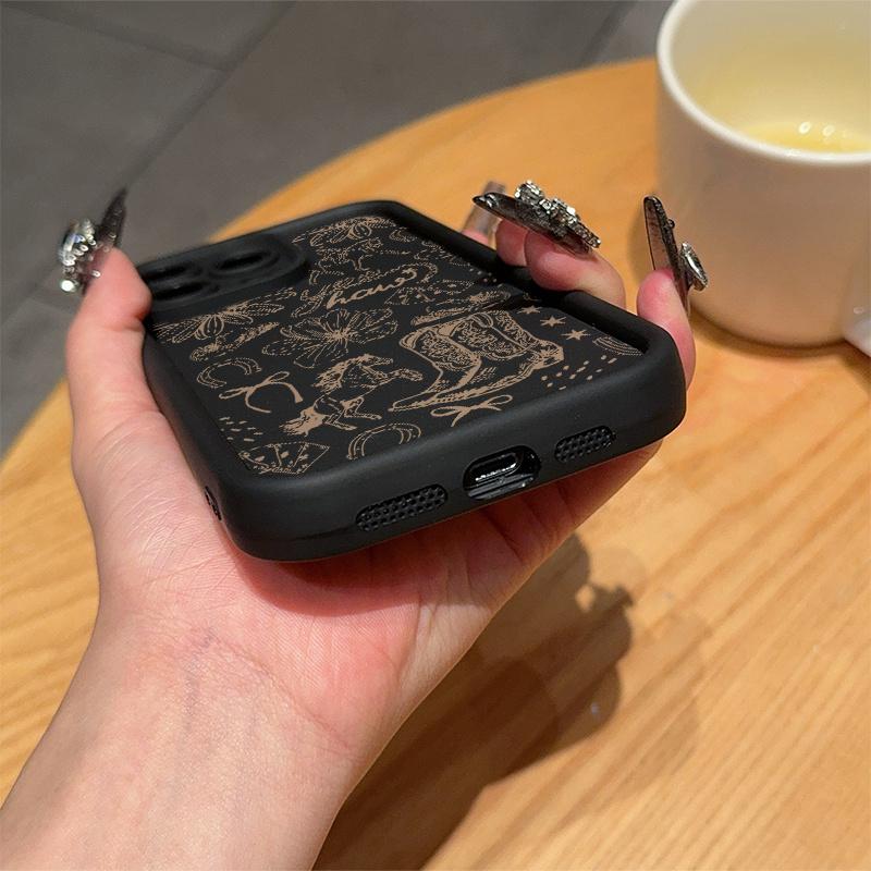 A Black Classic Western Boot Pattern Case for iPhone 17 Pro Max 16 16e 15 14 Plus 13 12 Mini 11 Air X XS Pattern Soft TPU Rubber Camera Protection Rugged Mobile Phone Cover Gift 2D printing