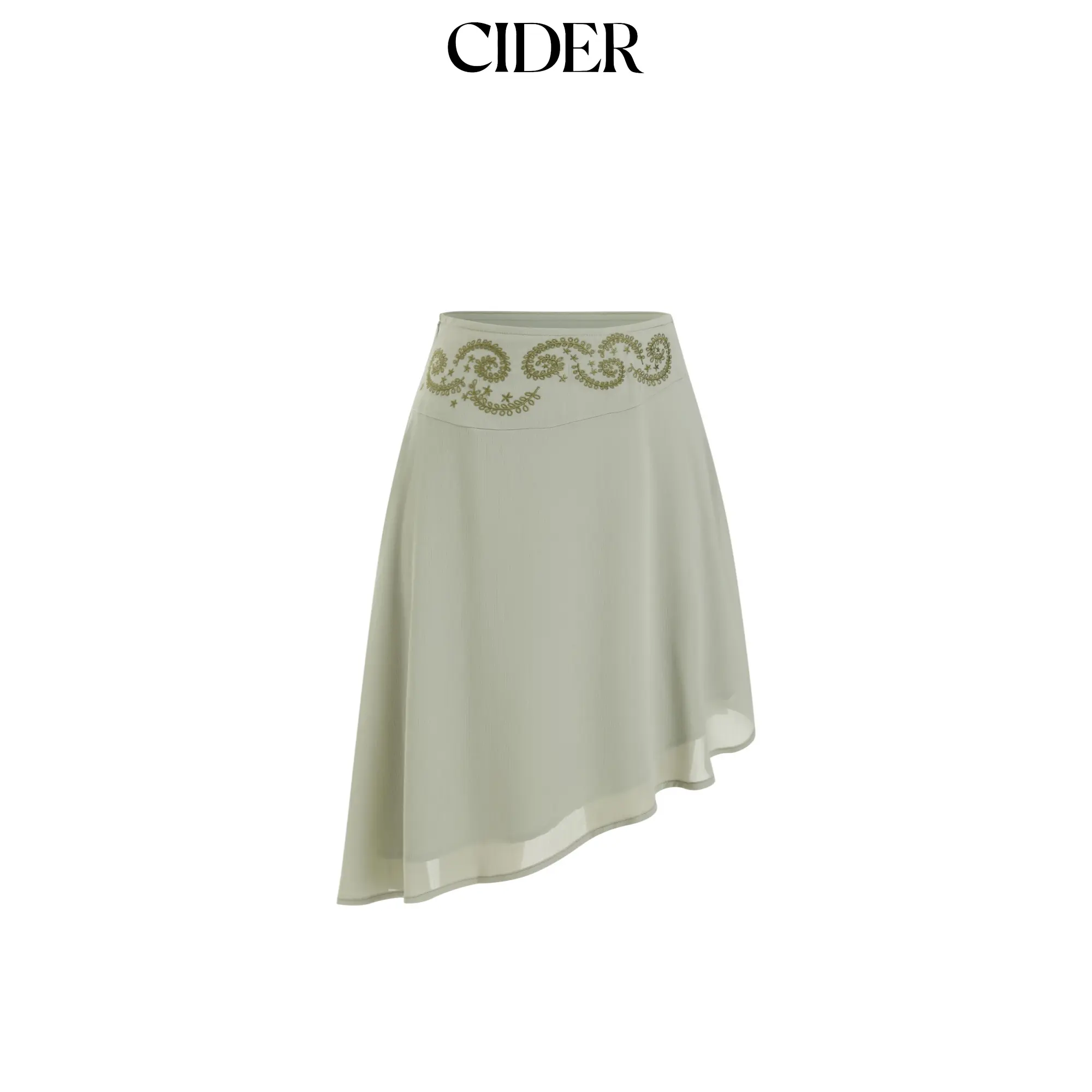 Cider Chiffon Low Rise Floral Embroidery Asymmetrical Midi Skirt Cider Chiffon Low Rise Floral Embroidery Asymmetrical Midi Skirt