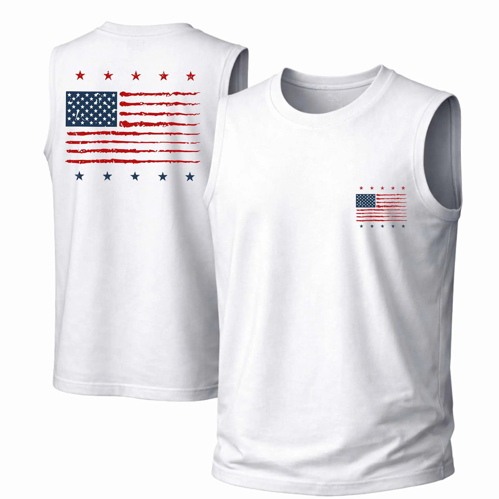 Men's Cotton Sleeveless Tank Top -Distressed-Style American Flag Printed Style. This Is A Casual Item Suitable For Both Men And Women, Especially Perfect For Spring And Summer; The Cool Print And Classic Crew Neck Cut