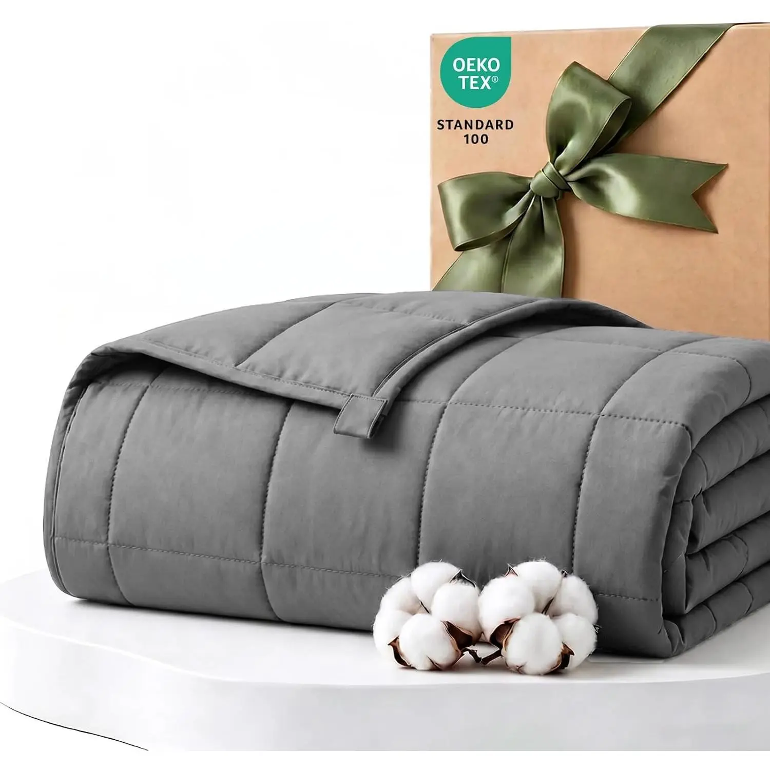 Weighted Blanket for Adults(48" x 72" 15 lbs, Twin Size) Grey Soft Cooling Weighted Blanket with Glass Beads, Breathable All Season Blanket, Machine Washable
