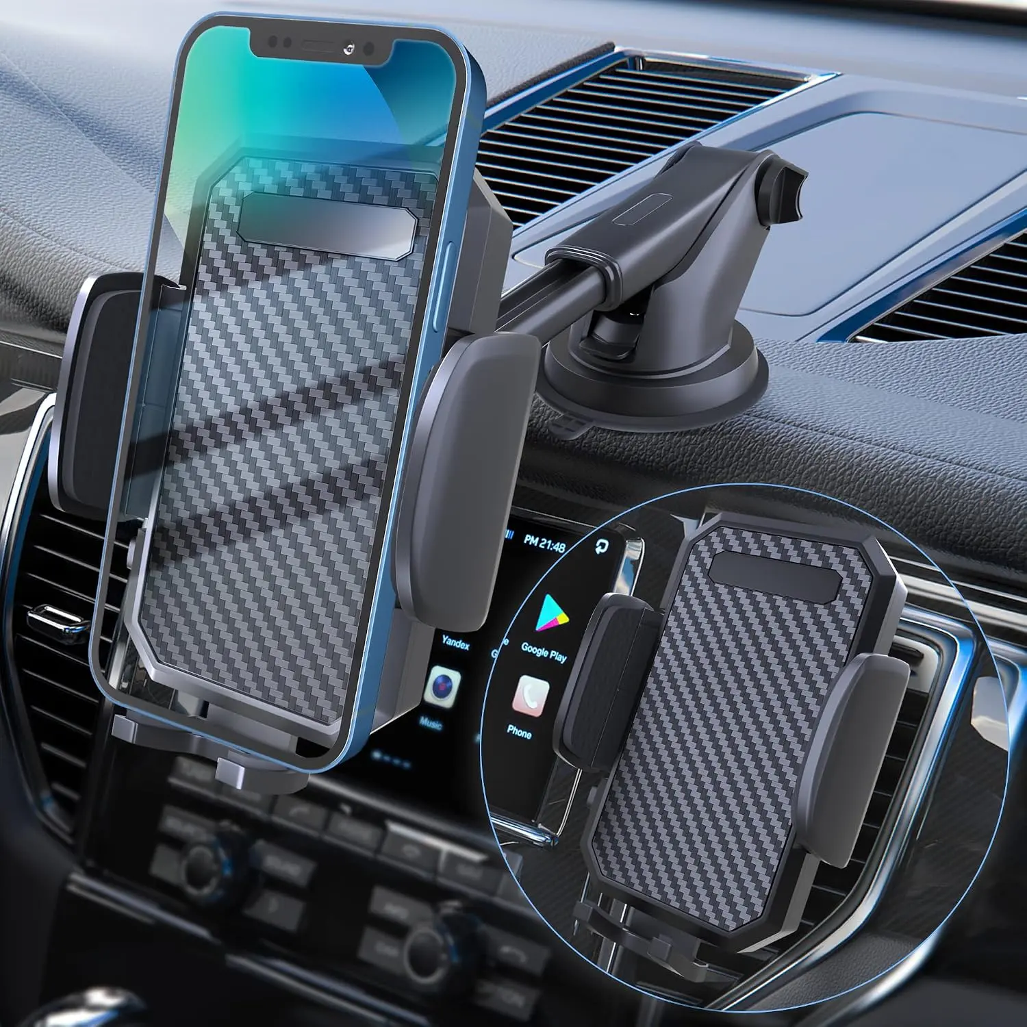 Phone Mount for , [ Off-Road Level Suction Cup Protection ] 3in1 Long Arm Suction Cup Holder  Cell Phone Holder Mount Dashboard Windshield Vent Compatible with  Smartphones