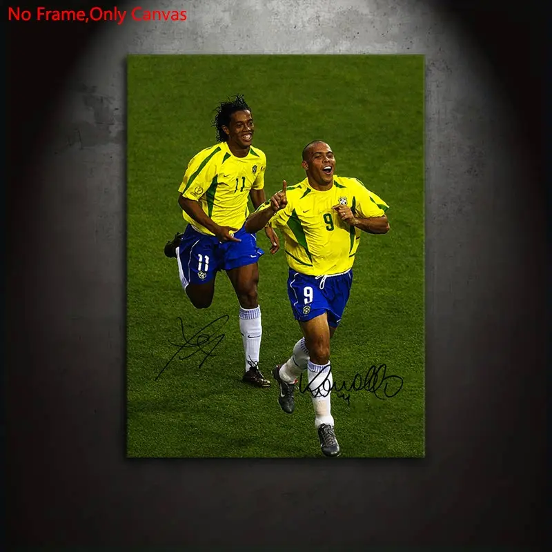 1 piece/set Frameless Canvas Painting Print Poster,Classic Pop Retro Documentary Art,Bunja Ronaldo & Ronaldinho,Perfect Gift Ideal for Soccer Lovers,Ideal Gift for Bedroom,Study,Office,Living Room,Dorm Corridor,Kitchen,Mural,Wall Decoration,Room Decor