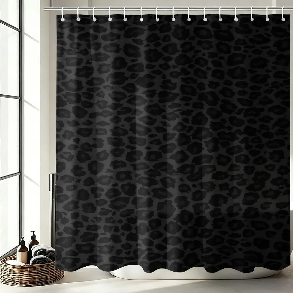 1Pcs Luxury Black Leopard Print Shower Curtain, Modern Dark Aesthetic Bathtub Privacy Curtain, Waterproof Cloth Fabric Bathroom Decor Set, Stylish Home Spa Bath Accessories with 12 Hooks