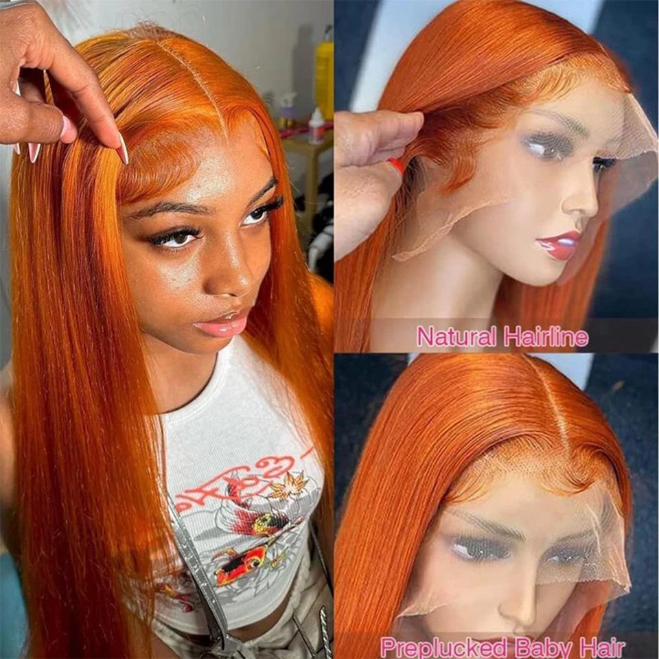 Bling Hair 30 32 Inch Ginger Straight Human Hair Wig Orange Brazilian 13x4 13x6 Hd Transparent Lace Frontal Ginger Human Hair Wigs for Women Pre Plucked 180% Density