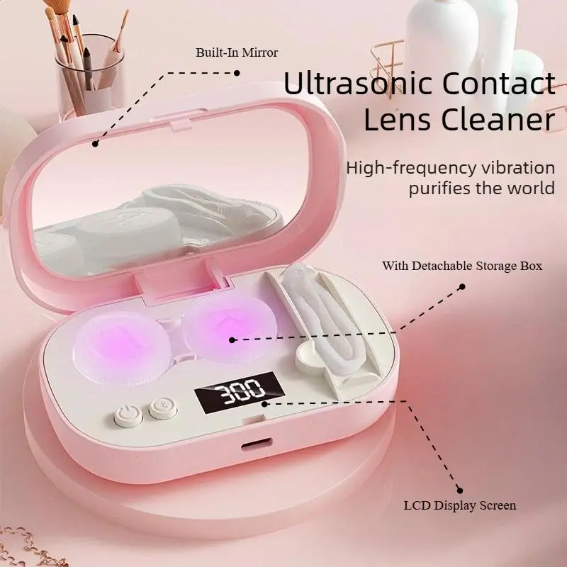 Portable Ultrasonic Contact Lens Cleaner Case, Compact Device with Detachable Box, High-Frequency Cleaning, LCD Display, Protein Remover, Lens Cleaning, Ultrasonic Device