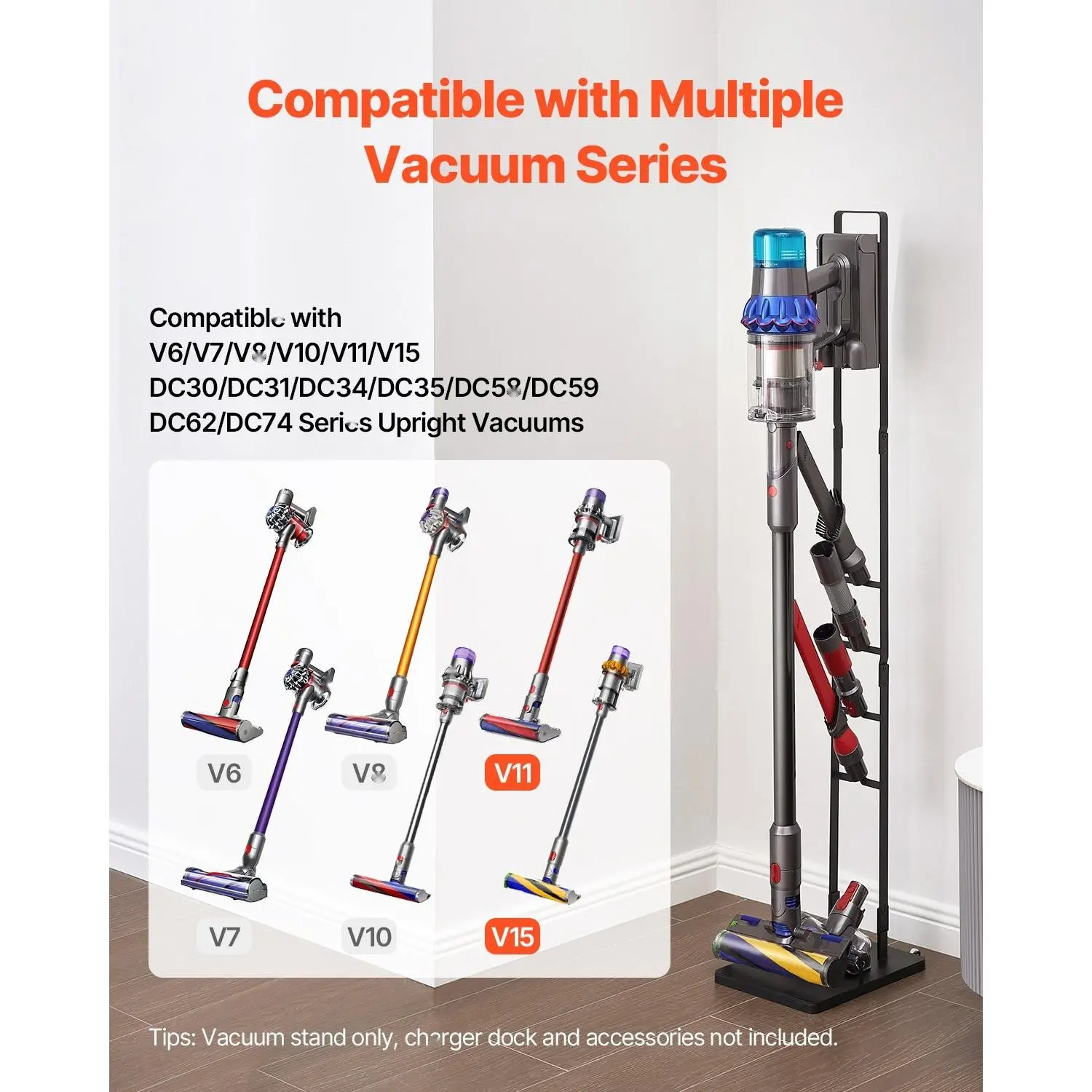 Universal Dyson Vacuum Floor Stand & Storage Bracket - Multi-Model Compatible, 50 Inch Vertical Frame with Casters, Sturdy and Long-Lasting Metal Build, Adjustable Height, Efficient Storage, Easy Assembly, Ideal for Home & Garage
