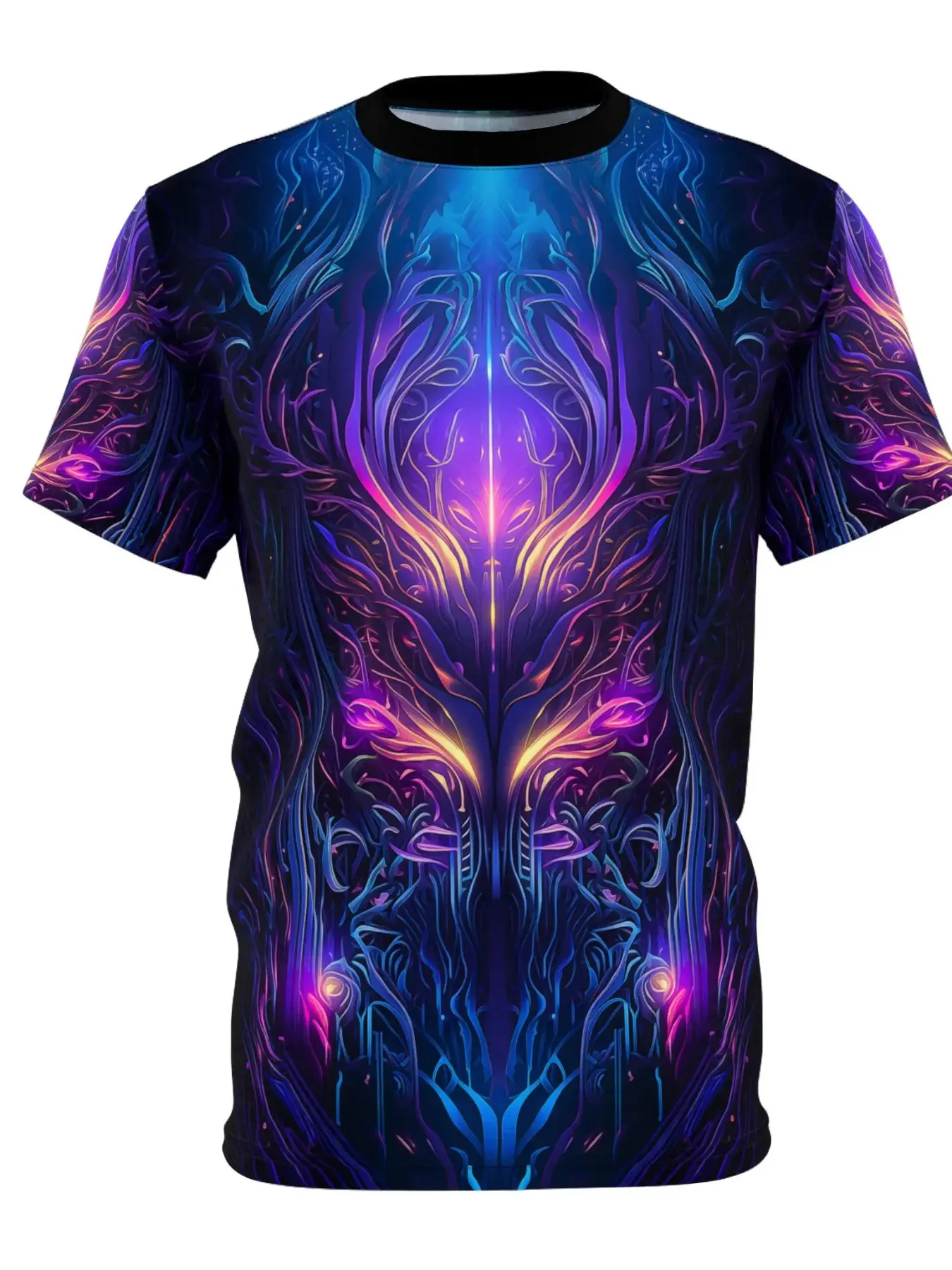 3D Cyberpunk Men's T-Shirt, Neon Fantasy Energy Print Short Sleeve, Futuristic Streetwear Top