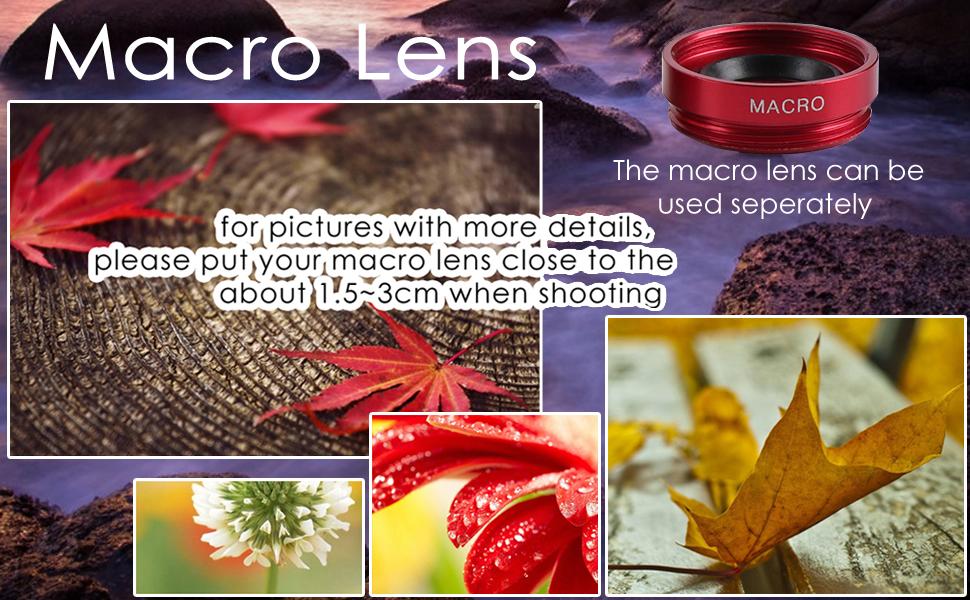3 in 1 Universal Fish Eye Lens, Macro Clip Lens Wide-Angle Camera Lens Kit for iPad iPhone Samsung Android and Most Smartphones (Red)