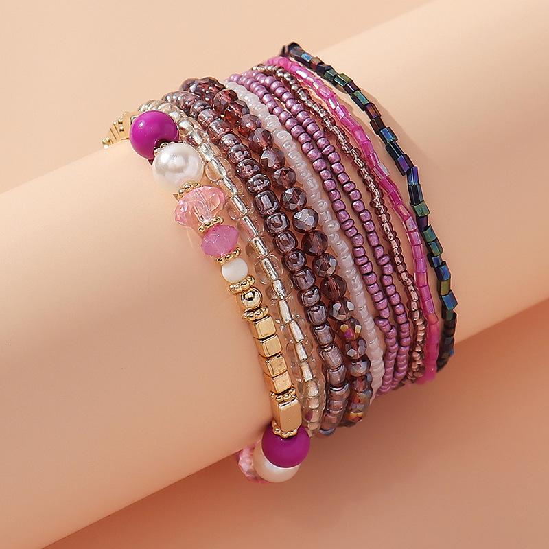 Bohemian Stackable Crystal Beaded Bracelet Multi-Layer Women's Elastic Jewelry Set