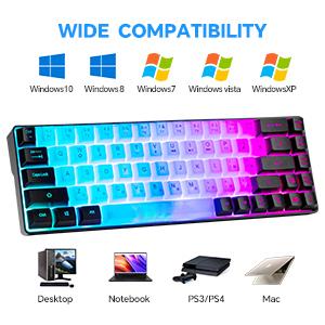 Mini RGB 60% Gaming Keyboard, 68 Keys Small Compact USB Wired Rainbow Light Up Backlit Gaming Keyboard for Xbox PS4 PS5 PC Laptop Gamer(White-Black)