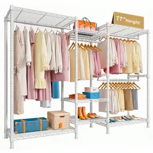 725LBS Clothes Rack, Heavy Duty Clothing Rack For Hanging Clothes, 77" H Portable Closet Rack, Metal Wire Garment Rack, Adjustable Wardrobe Closet Rack,Room Decor,Home Decor