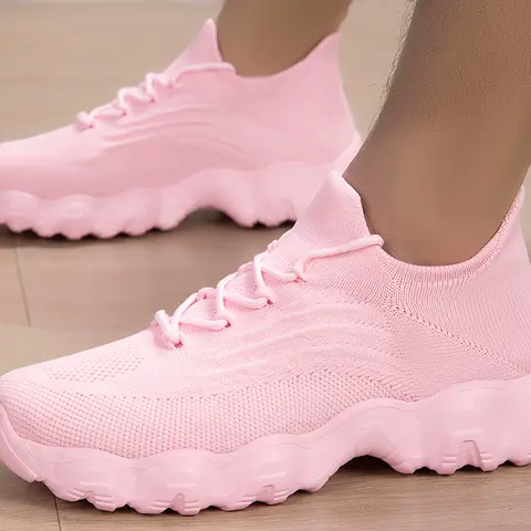Women's Fashionable Lace-Up Low Top Sports Sneakers, Casual Comfortable Breathable Trendy Running Shoes, Versatile Basic Shoes for Daily Wear, Athletic Knitted Running Shoes