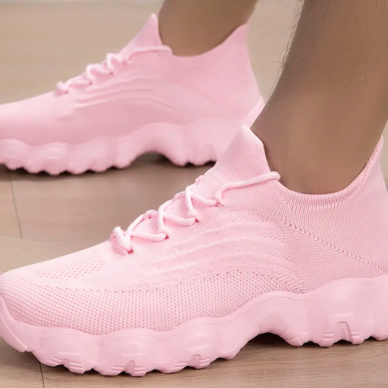 Women's Fashionable Lace-Up Low Top Sports Sneakers, Casual Comfortable Breathable Trendy Running Shoes, Versatile Basic Shoes for Daily Wear, Athletic Knitted Running Shoes