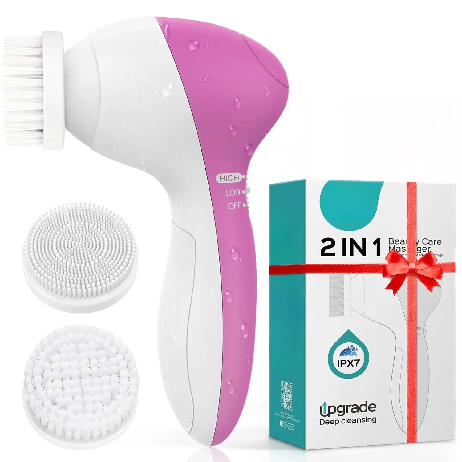 Facial Cleansing Brush Silicone Face Scrubber: 2 in1  Electric Exfoliating Device Waterproof Deep Cleaning Exfoliation Rotating Spa Machine - Electronic Skincare Wash Spinning System
