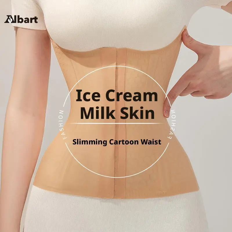Women Ice Cooling Milk Skin Ultra Thin Mesh Waist Trainer Corset, Multi Row Adjustable Hooks Nude Invisible Waist Cincher, Breathable Transparent Lightweight Waist Shaper For Summer Under Dress Daily Wear Tummy Control Hourglass Body Shaping