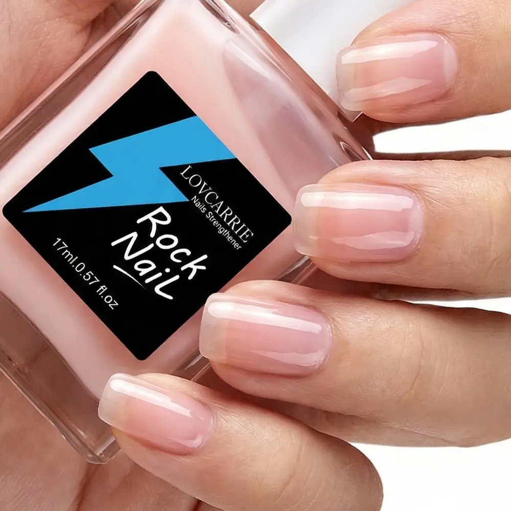 LOVCARRIE New Arrival Rock Nail Lightning Logo Sheer Pink Nail Strengthener, Fast Hard Reinforcing Base Coat, Transparent Pink Treatment for Thin Soft Break-Prone Fragile Nails 17ml/0.57fl oz