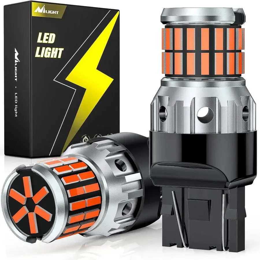 Nilight 7440 7443 T20 4014 63SMD Amber Yellow LED Car Lights, Pairs with Red Stick Led Headlight Bulbs Led Headlights Bulbs