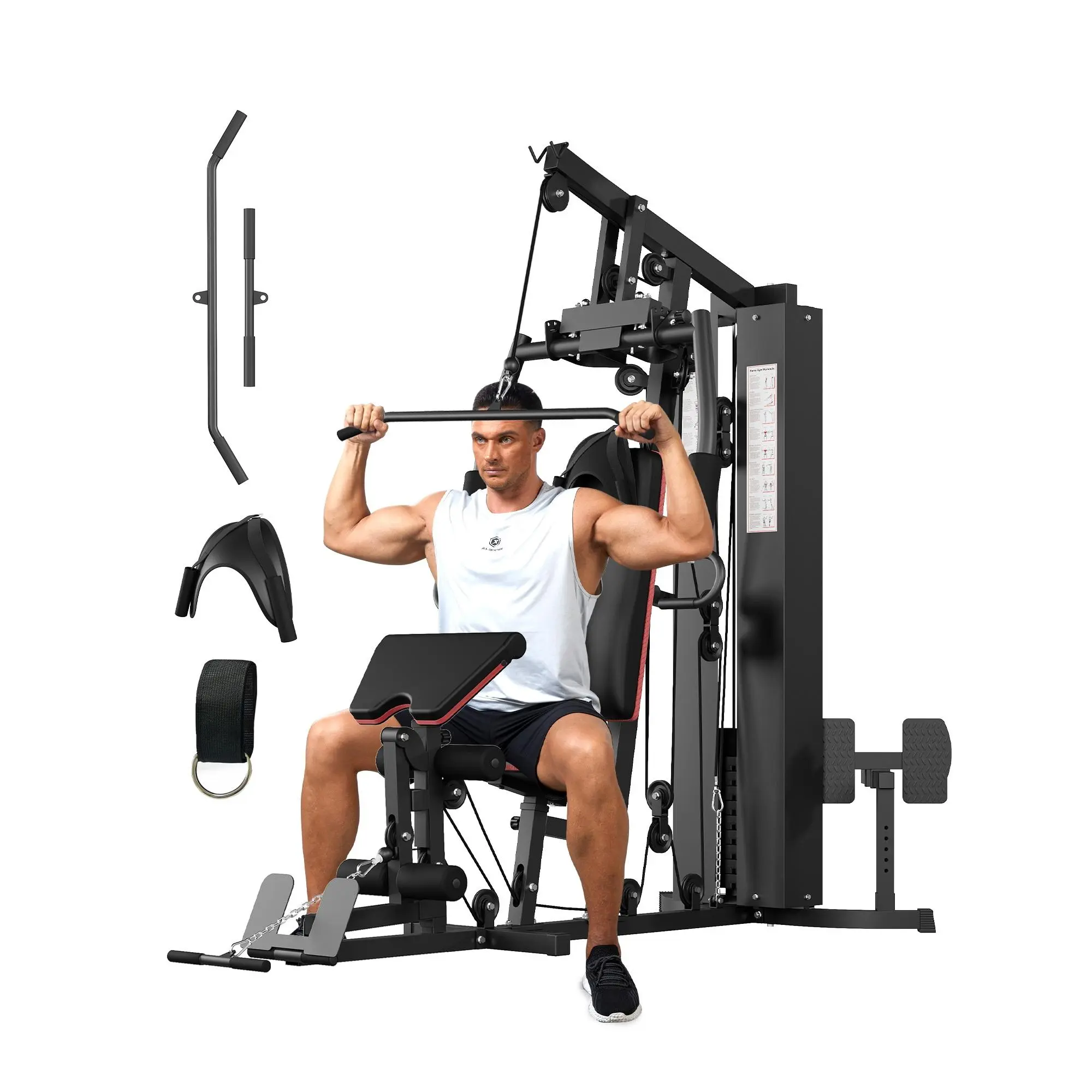 Full Body Home Gym Equipment, Multifunctional Workout Station with 150LBS Vinyl Weight Stack, Dual Silent Pulley System, 400LB User Weight Capacity, Heavy Duty Steel Frame Fitness Machine for Garage, Bedroom Home Strength Training