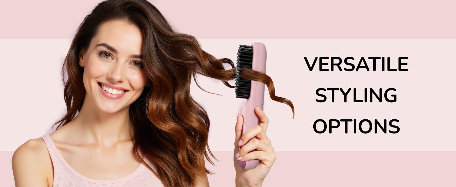 Go Brush Pro for Short Hair 2026 Hair Straightener Brush 300M Negative Ions,Portable Cordless Straightening Comb for Women,Fast Heating 4 Temps for Frizz-Free Smooth Hair Travel Gift Light Pink