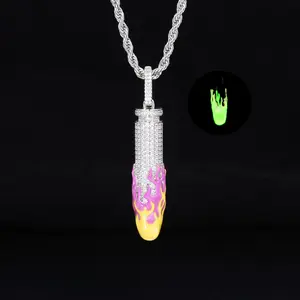 New Arrival Enameled Coating Glow-in-the-Dark Bullet Motif Pendant with Cubic Zirconia Micro Stones Hip Hop Accessory for Men
