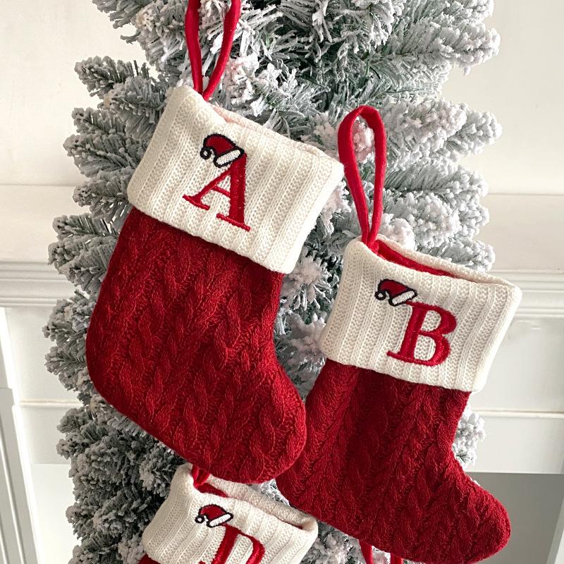 Knit Monogram Christmas Stockings,Christmas Stockings Small Xmas English Letters Hanging Stockings Christmas Socks Double Sided Fireplace Hanging Stockings for Christmas Party Decoration New Year Party Gift Favors Supplies,Personalized Initial Christmas S