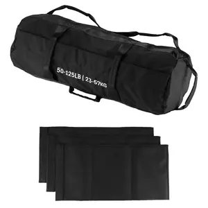 Adjustable Workout Sandbag, 50-125 lb, Heavy-Duty Oxford Fabric, Black, Multiple Handles for Strength Training