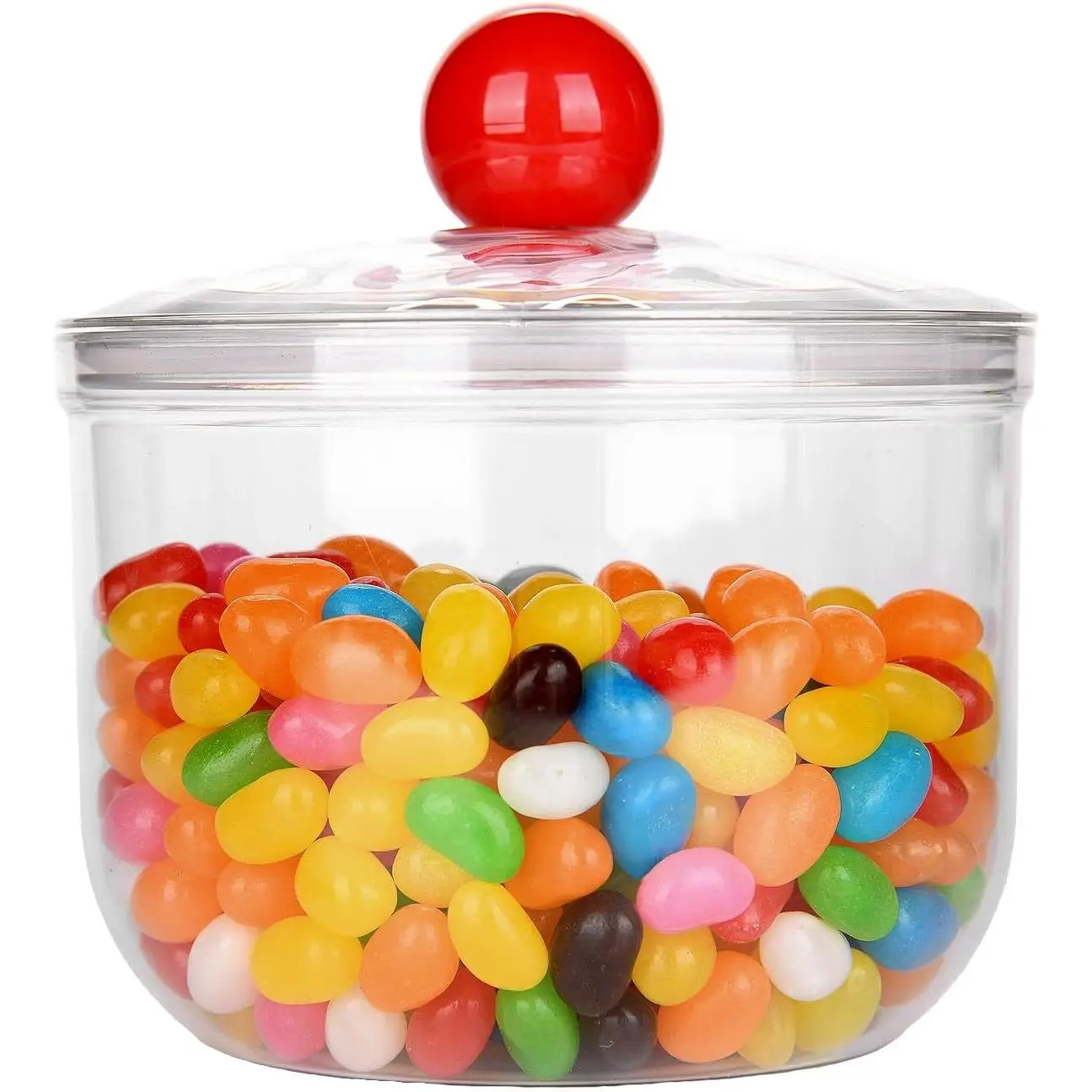 30 floz Clear Plastic Candy Jar with Lid – Cute Airtight Multi-Purpose Storage Canister for Candy, Cookies, Coffee, Sugar, Oats – Ideal for Kitchen Counter, Office Desk & Bathroom (30 fl oz)