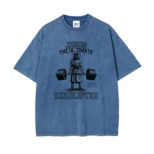 Jesus The Ultimate Deadlifter Jesus Shirt, Funny Doll Face Meme Tee Washed Unisex Cotton T-Shirt Short Sleeve Crewneck Top Heavyweight T Shirts Cotton Workout Acid Wash Baggy Tees