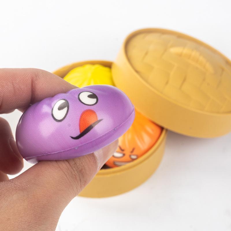 Surprise Rainbow Squishy Bun Toy Slow Rising Squeeze Fidget Toy with Steamer for Stress & Anxiety Relief