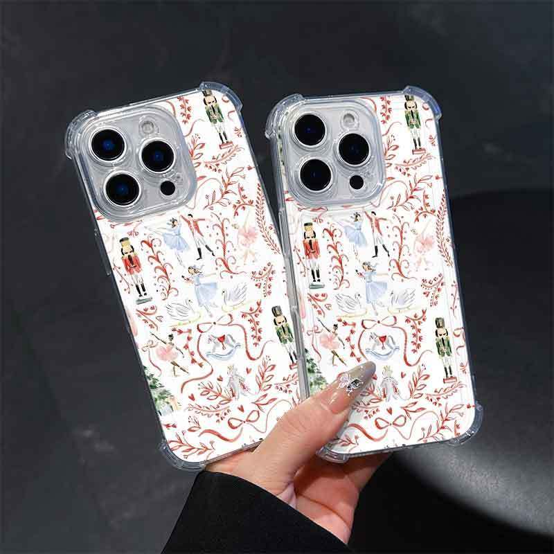 Nutcracker ballet pattern, four-corner drop-proof and non-slip TPU full-coverage phone case for the camera lens, compatible with iPhone 17, 16, 15, 14, 13, 12, 11, XS, X series and other models. Makes a great gift for friends or family.