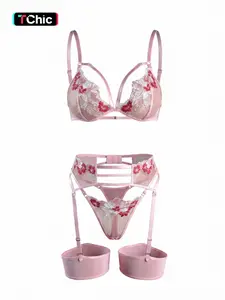 Women's Lace Sexy Trim Underwear Set 5pcs (bra + Panties + Garter Belt + Thigh Rings X2), Perfect for Special Occasions, Valentine's Day Gift lenceria sexi mujer altgirl dormir elegante