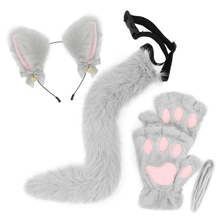 Cute Cat Ears Headband with Bell Set, Plush Cosplay Accessories with Cat Paw Gloves & Furry Tail, Adorable Fancy Dress Props Perfect for Halloween, Anime Con, Cosplay Parties, Daily Outfits & Themed Events