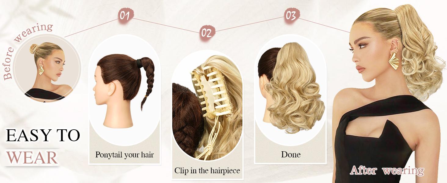SOFEIYAN Ponytail Extension Claw Clip Ponytail Hair Extensions Long Curly Wavy Ponytail Fluffy Clip on Pony Tails Synthetic Hairpiece for Women SOFEIYAN Ponytail Extension Claw Clip Ponytail Hair Extensions Long Curly Wavy Ponytail Fluffy Clip on Pony Tails Synthetic Hairpiece for Women