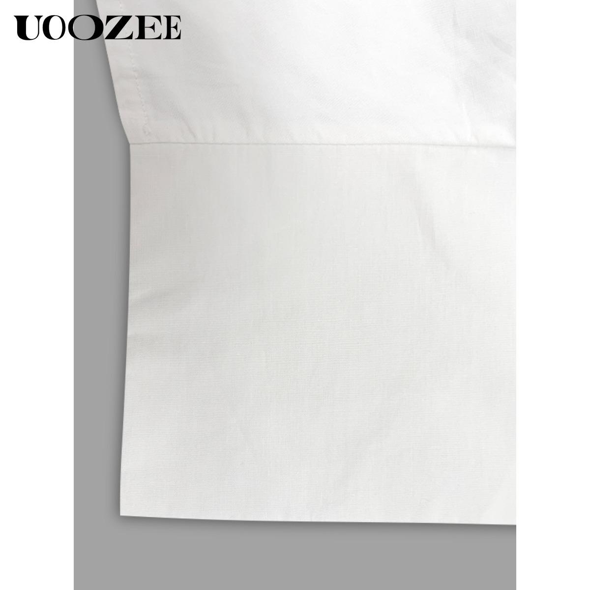UOOZEE Women's New Summer Solid White 100% Cotton Lapel Collar Half Sleeve Sheer T-shirt, Waisted Irregular Ruffle Hem Loose Fit Buttoned Summer Blouse(One Size Up Recommended for C - Cup and Above) UOOZEE Women's New Summer Solid White 100% Cotton Lapel Collar Half Sleeve Sheer T-shirt, Waisted Irregular Ruffle Hem Loose Fit Buttoned Summer Blouse(One Size Up Recommended for C - Cup and Above)