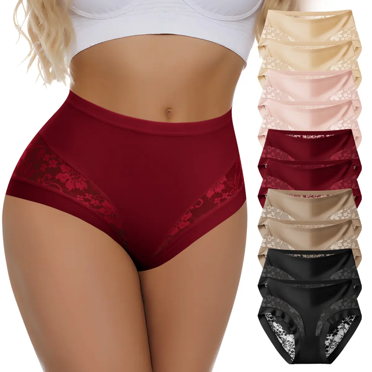 QUASTI Women's 10PCS Mid Rise Lace Panties, Lightweight Buttery Soft Stretchy Comfortable Exquisite Underwear, Sexy Cool Seamless Summer briefs Bikini, Breathable Daily Essentials, S-XXL