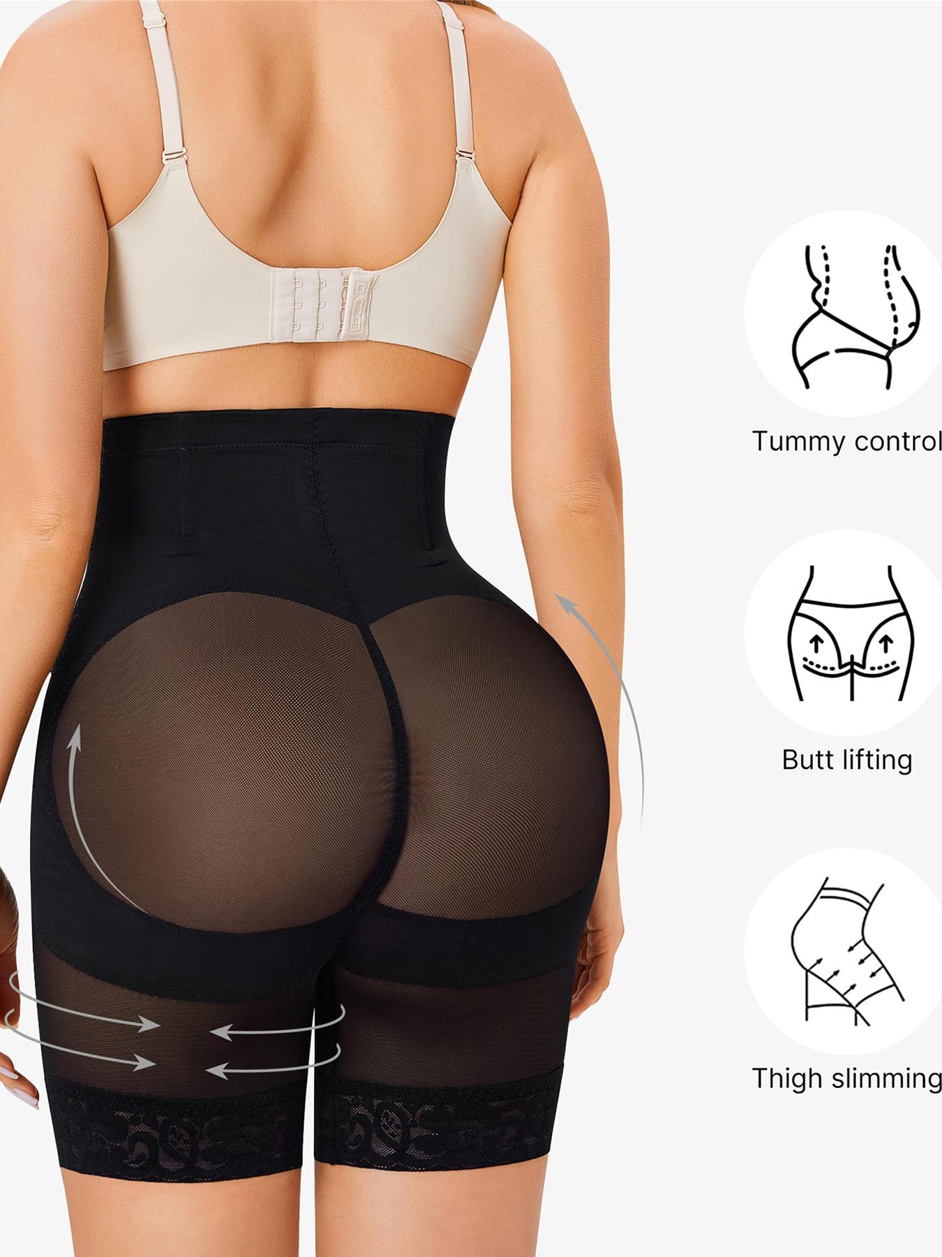 Women's Solid Color Lace Trim High Waist Shapewear Shorts, Tummy Control Shaper, High Waisted Shapers, High Stretch Shapewear Bottoms for Daily Wear