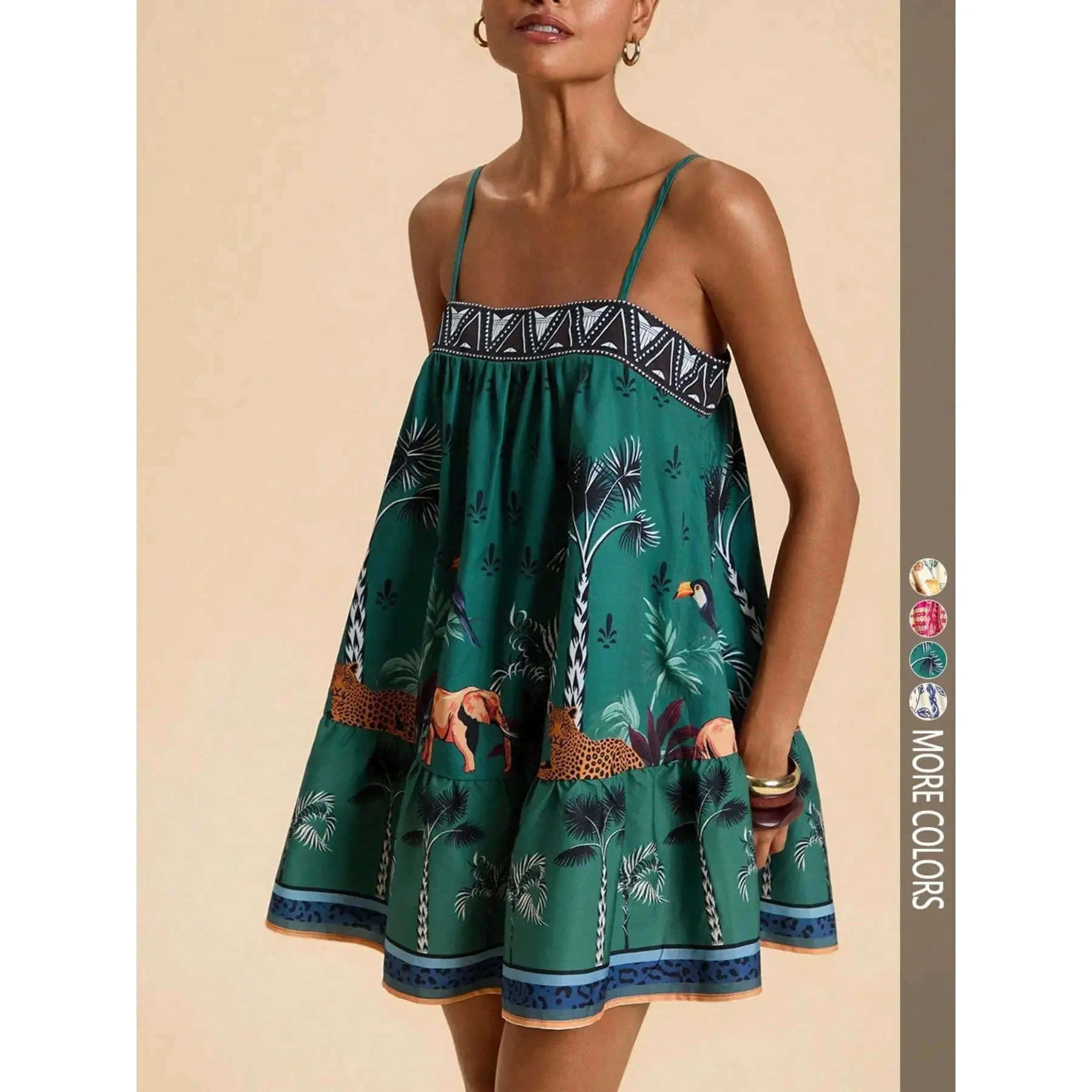 Womens Casual Beach Print Sundress Bohemian Vacation Dress Summer Holiday Beach Outfit Lightweight Breathable Resort Walking Wear for Women
