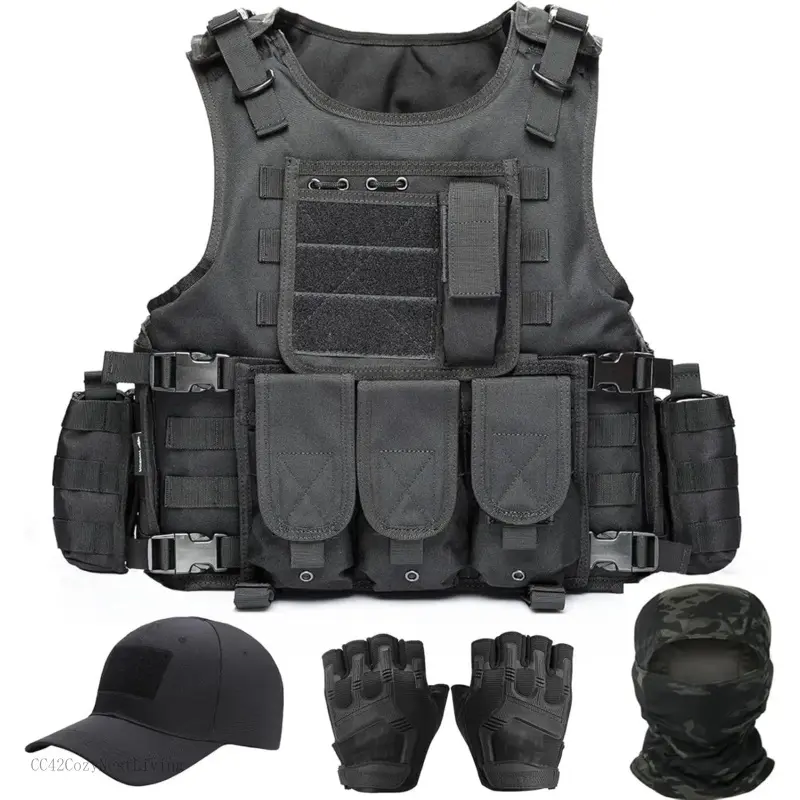 Tactical Vest for Men, Airsoft Vest, Black Molle Vest and Cap Protective Equipment, Tactical Airsoft GearCC42CozyNestLiving
