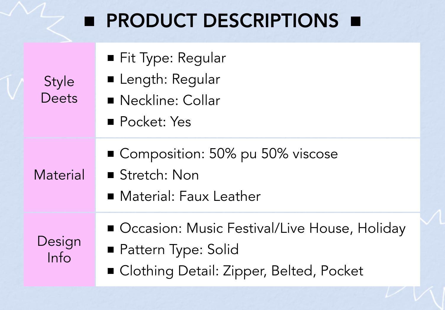 Cider [size 2-10] Faux Leather Collar Solid Pocket Belted Jacket