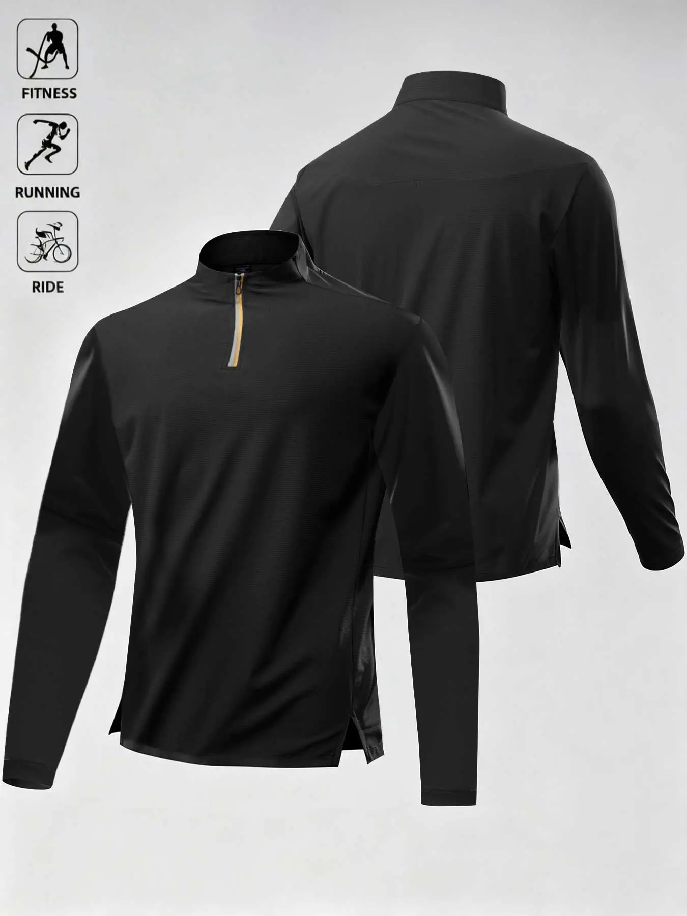 Men’s and women’s sport shirts with long sleeves, half-zip closure, elastic material, lightweight, comfortable, breathable, quick-drying for outdoor running. Suitable for sports sweat-wicking training shirts, running, yoga, and everyday wear.