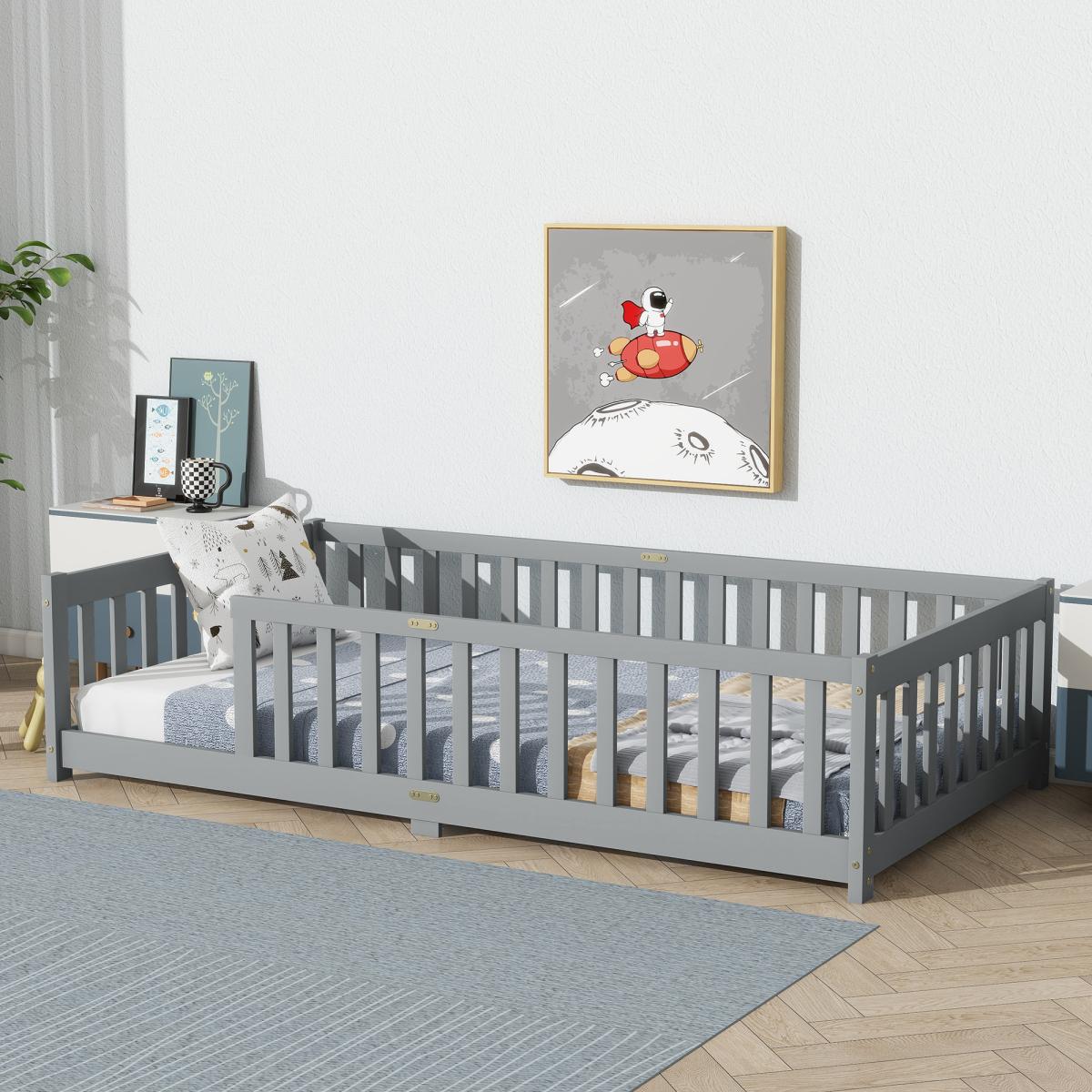 Twin Size Floor Bed with Fence without Door, Twin/Full/Queen Size Bed Floor Bed with Safety Guardrails and Door,Twin/Full Size Montessori Floor Bed for Kids, Solid Wood Bed Frame with Fence, Door & Safety Guardrails, CPC Certified Twin Size Floor Bed with Fence without Door, Twin/Full/Queen Size Bed Floor Bed with Safety Guardrails and Door,Twin/Full Size Montessori Floor Bed for Kids, Solid Wood Bed Frame with Fence, Door & Safety Guardrails, CPC Certified