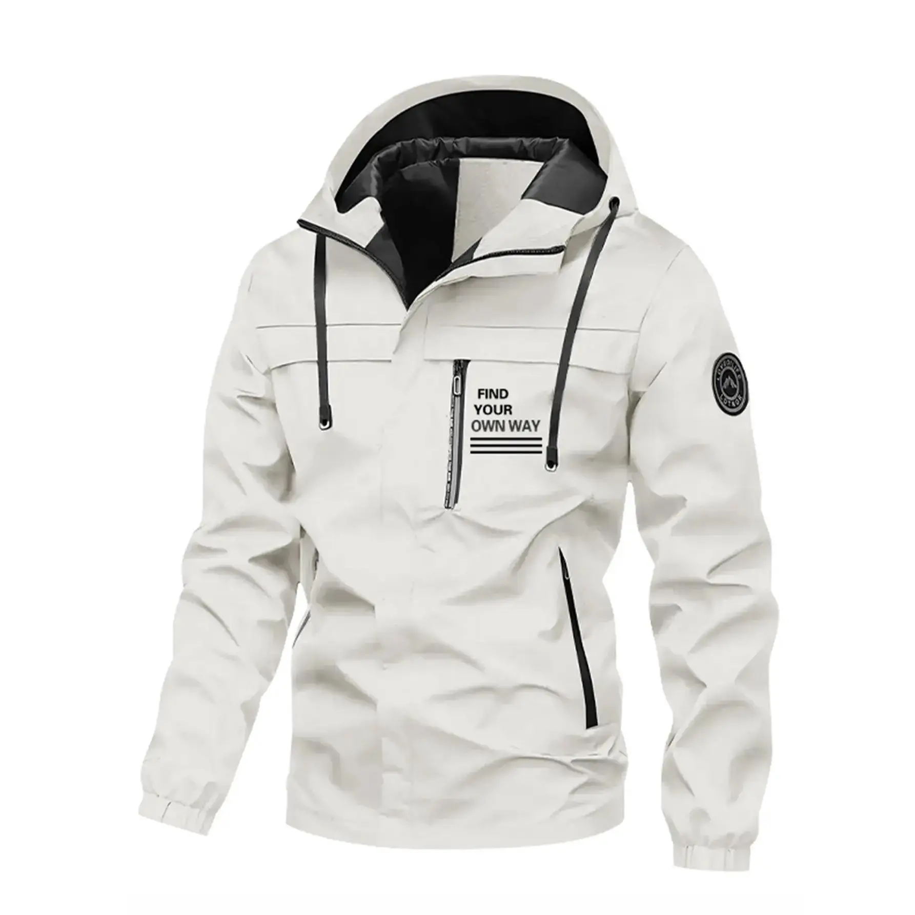 Men's Outdoor Windproof Hooded Softshell Jacket with Letter Print & Multi-Pocket Casual Workwear